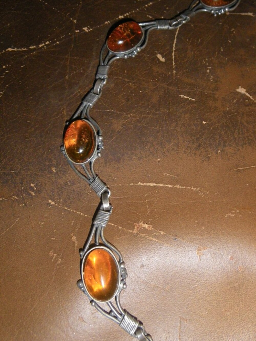 Women’s Vintage Sterling Silver Statement Necklace w/ 12 Amber Gemstones Poland - Picture 3 of 5